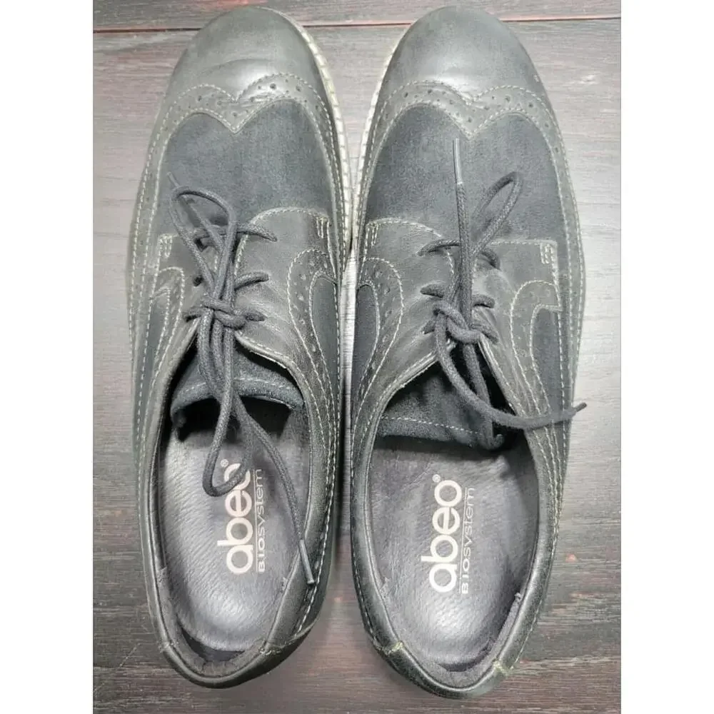 Abeo Wing Tip Oxford Dress Shoes Mens 8.5 Black Leather & Suede Lace Up